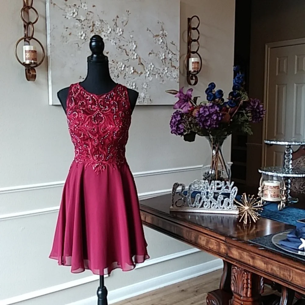 Eureka Fashion Embellished Chiffon A-line Cocktail Mini Dress. Size M - Picture 14 of 17